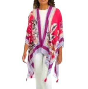 Vince Camuto Vibrant Multicolored Floral Kimono Pink Tassels One Size Boho Beach